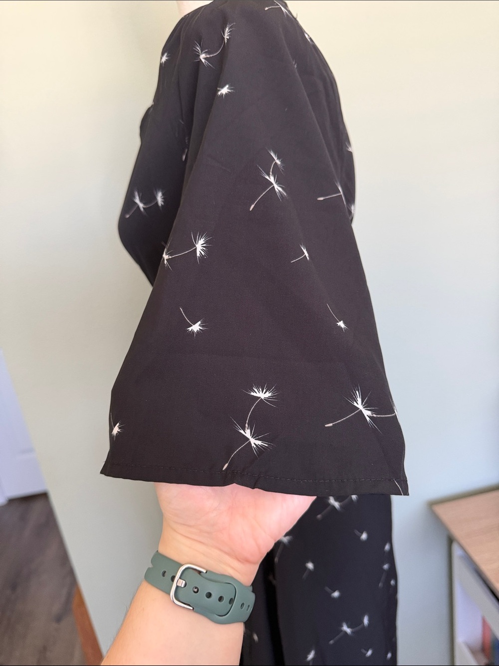Disturbia Black Wrap Midi Dress with White Dandelion Motif - Picture 6 of 8